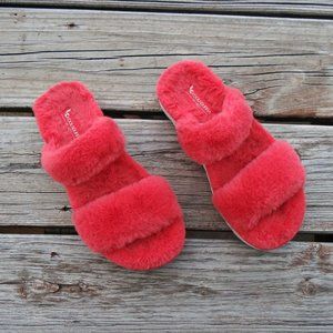 Koolaburra by UGG Faux-Fur Slide Sandals - Fuzz On -- Salmon Pink Color size 6
